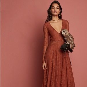 Free People M Guinevere Lace Maxi Dress Orange